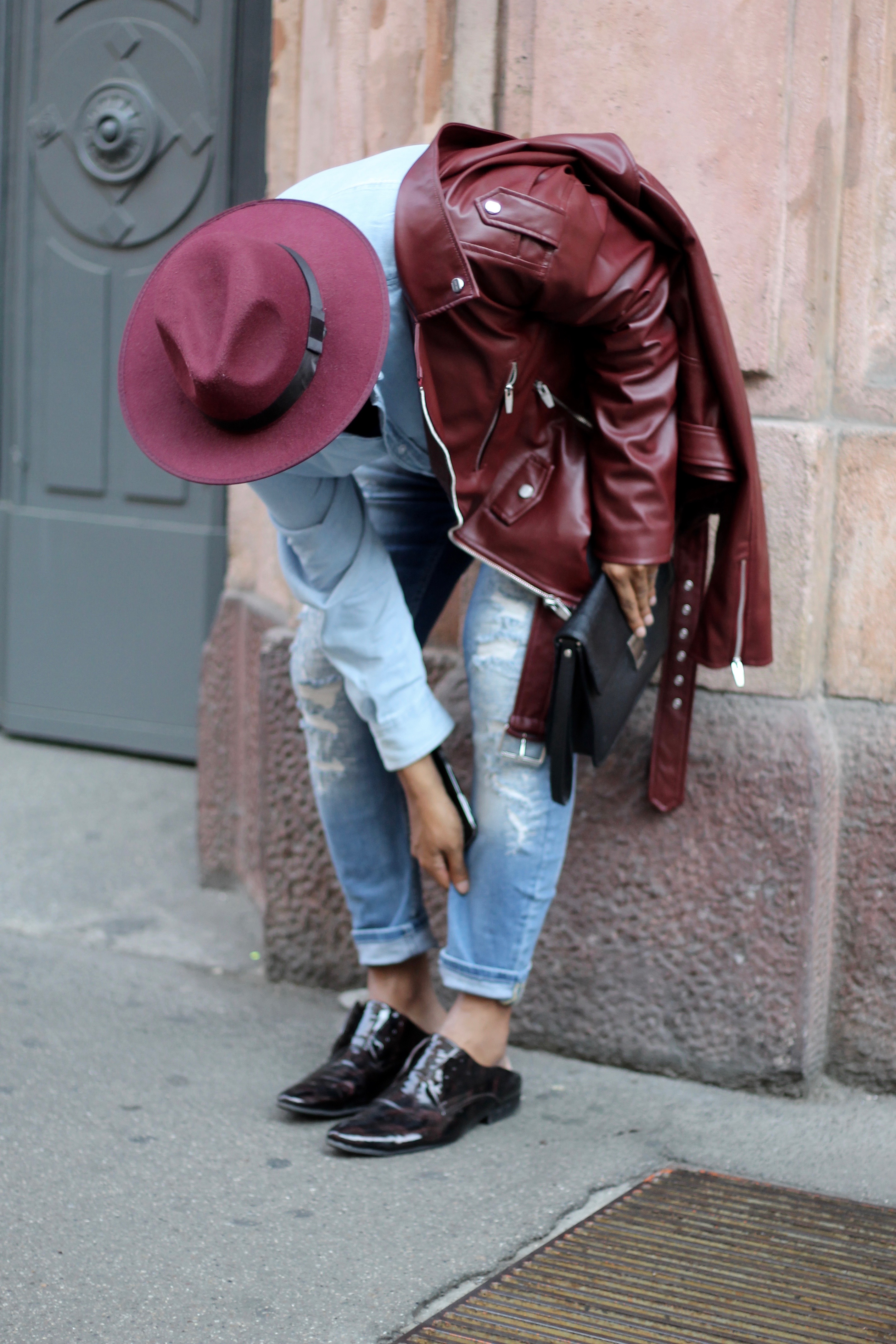 ENDOXIST - Menswear Blogger - Milan Fashion Week | Canadian Tuxedo - Street Style | Burgundy Leather