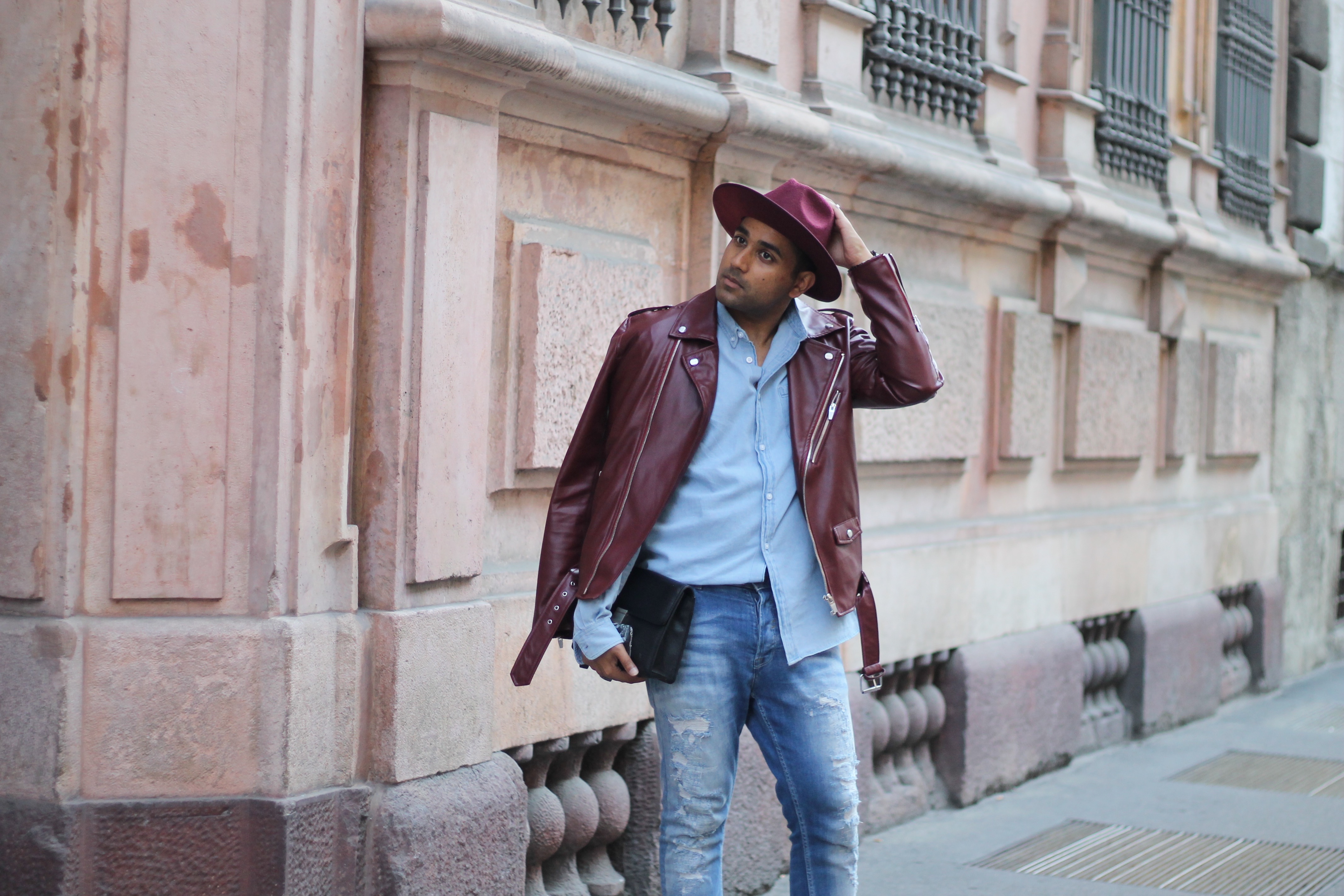 ENDOXIST - Menswear Blogger - Milan Fashion Week | Canadian Tuxedo - Street Style | Burgundy Leather